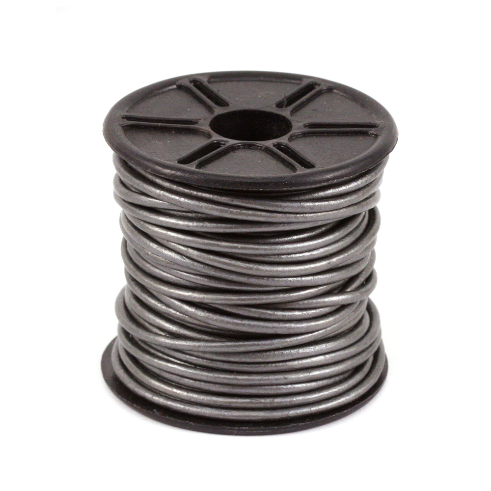 Leather & Faux Leather Leather Cord, Round 1.5mm, Metallic Gray 32.8 ft